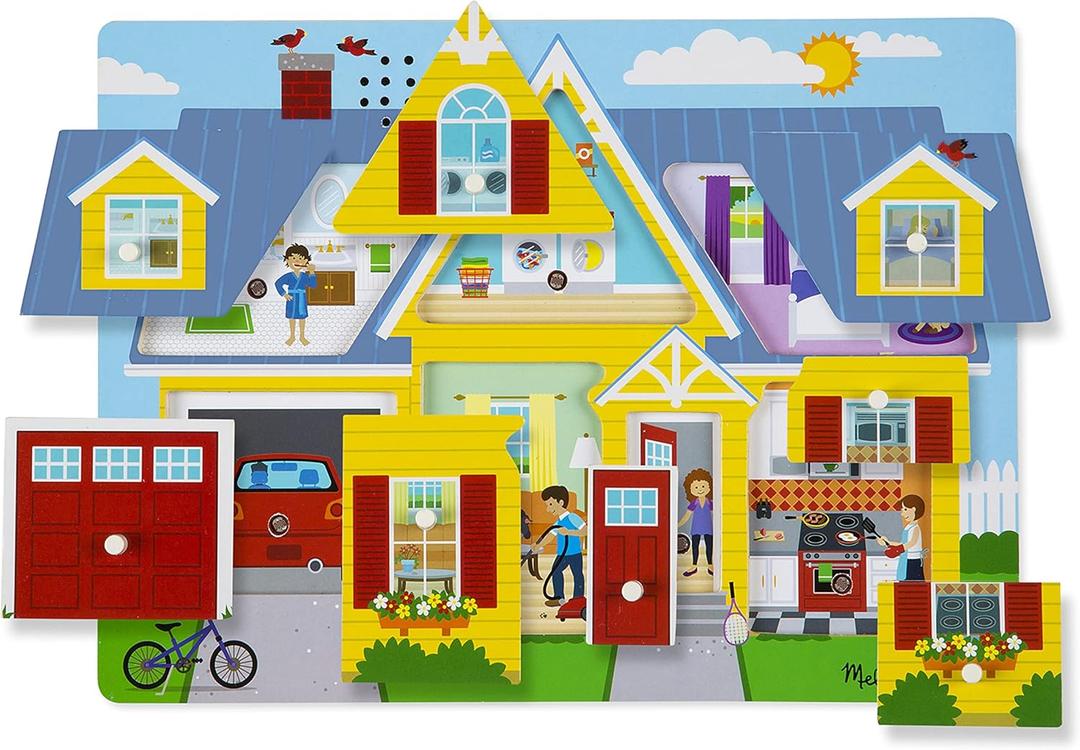 Melissa & Doug Around The House Sound Puzzle - Wooden Peg Puzzle (8 pcs)