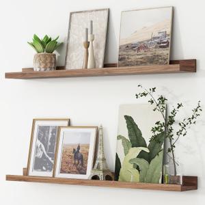 FLYJOE Picture Ledge Shelf, Floating Shelves Set of 2, 36 Inches Nursery Book Shelves for Toys Storage, Kids Bookshelf Wall Mounted for Living Room Bedroom Decor Books Photo Frames, Walnut