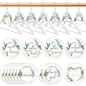 Unittype 13 Pack Bridesmaid Hanger Tags with White Ribbons Acrylic Hangers Tag Gifts for Bride Maid of Honors Wedding Dress Luggage Bachelor Party (Green Eucalyptus)