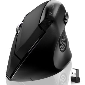 memzuoix Ergonomic Wireless Mouse, 2.4G Optical Cordless, 800/1200/1600 DPI, Vertical Computer Mouse for Laptop, Mac, PC, Desktop (Right Hand, Large) - Black