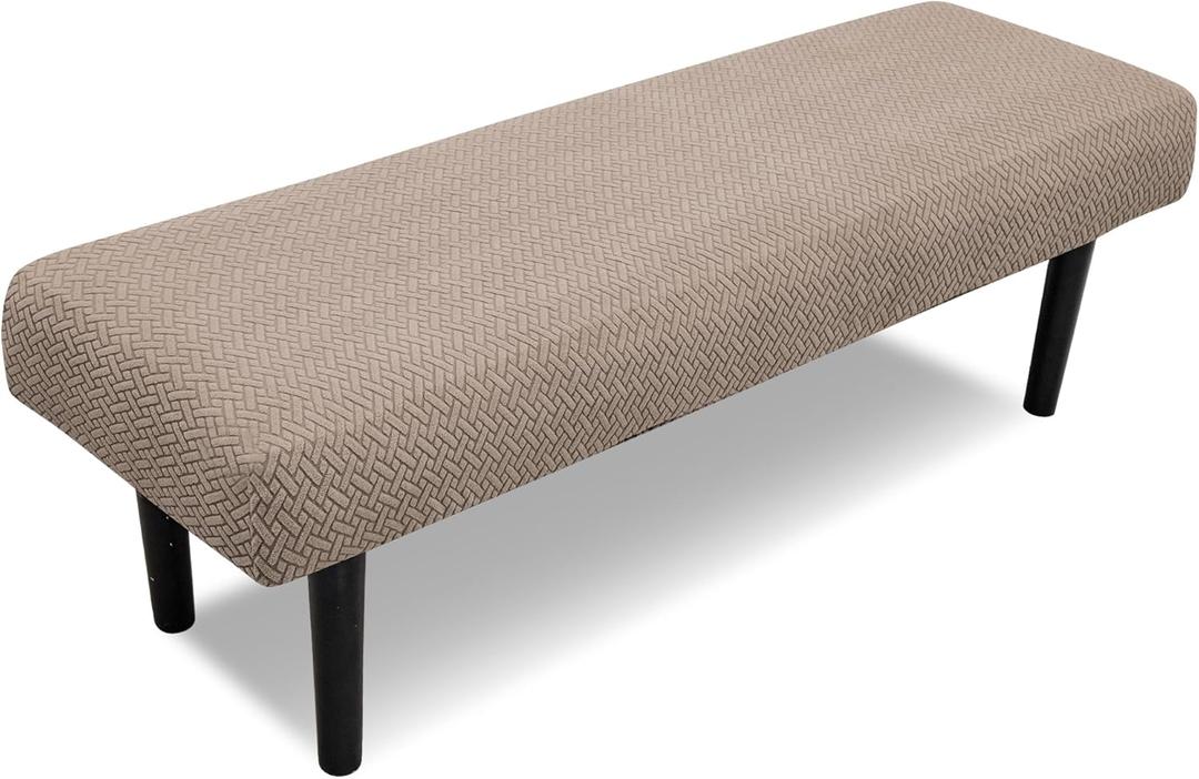Stretch Bench Covers, Bench Seat Covers, Bench Cushions Covers, Printed Bench Seat Protector, Washable Bench Slipcover, Rectangle Bench Covers for Dining Room, Living Room, Kitchen (Twill camel) 42"D x 15"W x 3.2"H