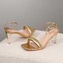 RIBONGZ Light Gold Strappy Kitten Heels For Womens Square Open Toe Sexy Sandals Comfortable Dressy Stiletto High Heels Wedding Party Evening Prom Dress Shoes 9