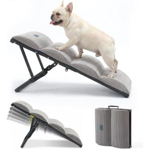 Veehoo Dog Ramp for Bed Couch for Small to Large Dog, Foldable Ramp for Dogs to Get on Bed 5 Adjustable Height from 12" to 20", Pet Cat Stairs Doggy Steps Non Slip with Metal Frame, Up to 130lbs