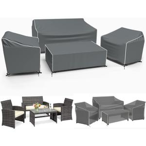 Gasadar Patio Furniture Covers, 4-Piece Outdoor Furniture Cover Waterproof for Patio Loveseat, Chair and Coffee Table, 500D Heavy Duty, Grey, X-Large
