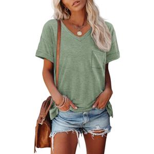 ATHMILE Womens T Shirts 2026 Short Sleeve V-Neck Shirts Cute Fit Summer Casual Tee Tops XL (Gray Green)