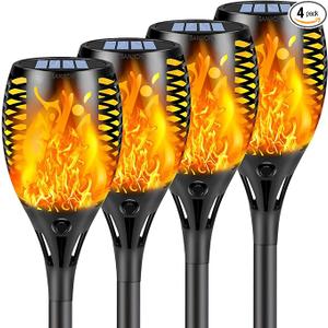 Upgraded Larger Solar Lights Outdoor, 4 Pack Flickering Flame Solar Torch Lights with Super Larger Size for Garden Decor, Waterproof Solar Garden Light, Solar Powered Outdoor Lights for Yard Pathway (Orange)