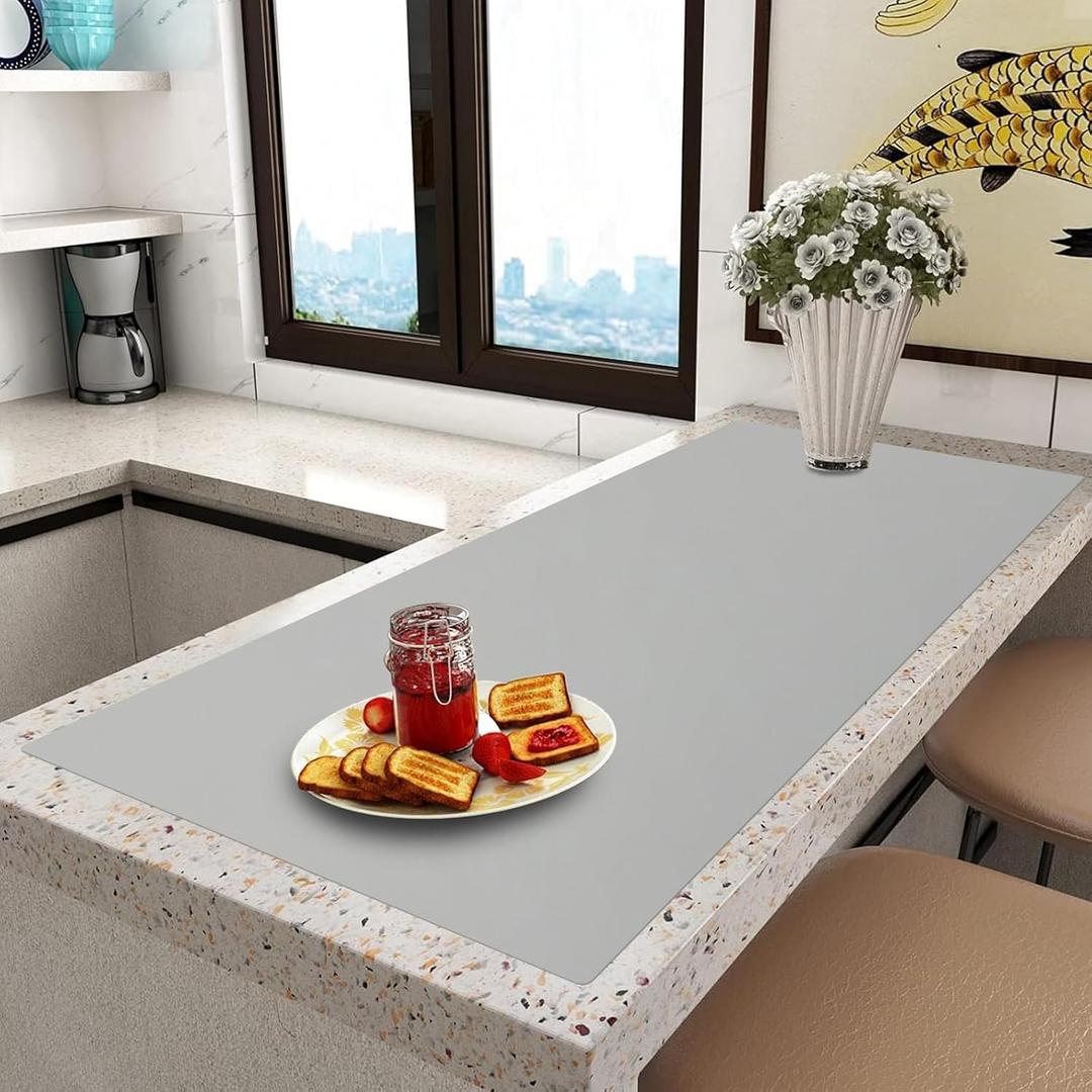 Extra Large Silicone Mat,Silicone Mats for Kitchen Counter Island Dinner Table Countertop Protector Heat Resistant Mat (120 x 48, Grey)
