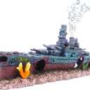 Ulifery Aquarium Shipwreck Sunken Pirate Ship Resin Fish Tank Decorations Battleship for Betta Super Large XXL for 55-75 Gallon Tank with Bubbler Stone