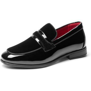Bruno Marc Boys Dress Shoes Slip-on Loafers Tuxedo Patent Classic Velvet Shoes, Size 2