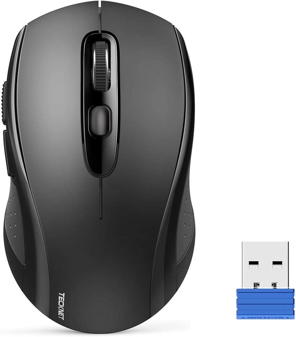TECKNET Bluetooth Mouse, (BT5.0 & 2.4G) Silent Click Wireless Mouse for Laptop, 6-Level Adjustable 4000 DPI, Compute Portable Mice with USB-A Receiver & 6 Buttons, 18 Months Battery Life