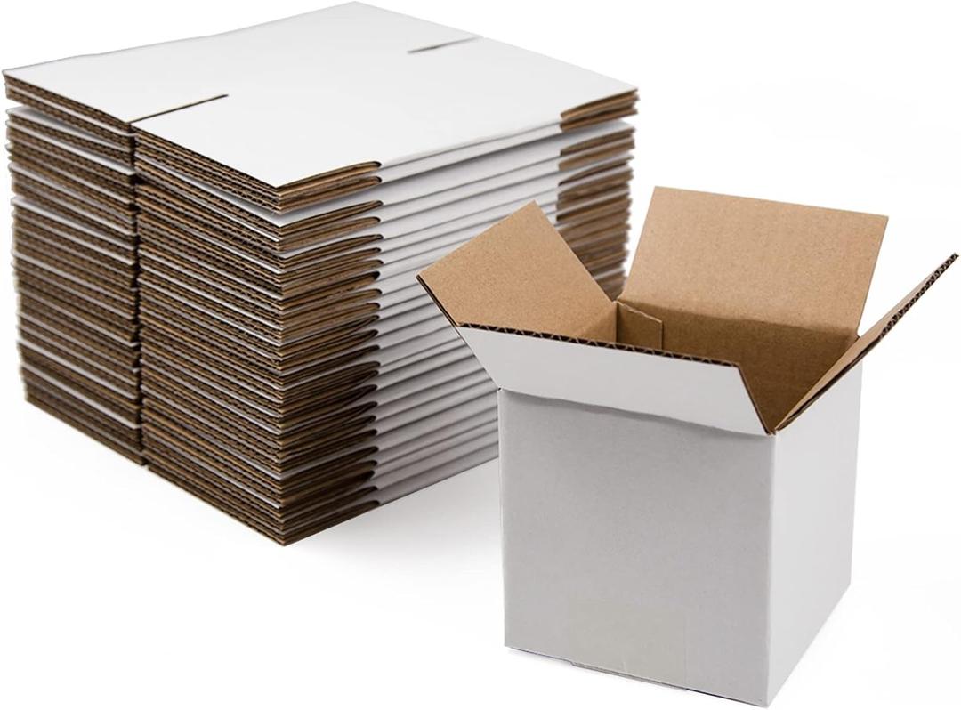White Shipping Boxes 4x4x4 Inches Small Corrugated Cardboard Boxes, 25 Pack