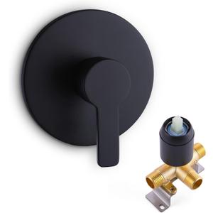 Shower Valve Handle Bathroom Shower Mixer Valve Kit, Wall Mount Rough-in Tub Shower Control Valves Round 1 Way Single Function, Male Thread, Matte Black Shower Valve Handle Bathroom Shower Mixer Valve Kit, Wall Mount Rough-in Tub Shower Control Valves Round 1 Way Single Function, Male Thread, Matte Black