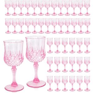 48 PCS Plastic Pink Wine Glasses, Plastic Goblets Pink Vintage Wine Glasses, Reusable Drinkware Vintage Champagne for Parties for Wedding Reception Grand Event Party, 7oz