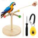 Cunno 3 Pcs Bird Training Stand Kit, Parrot Training Clicker Portable Tabletop Bird Perch and Target Stick, Wooden Spin Perch Clickers with Wrist Strap for Parakeet Conure Lovebird Cockatiel (Spin)