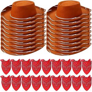 Unittype 18 Sets Cowboy Hats and Bandanas Bulk Kids Western Cowboy Costume Accessories Kids Party Supplies(Brown, Red)