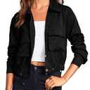 Women's Jackets Military Safari Cropped Button Down Lightweight Oversized Utility Anorak Coat with Pockets XL