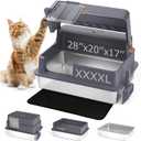 Enclosed XXXXL Stainless Steel Litter Box, 28" L x 20" W x 17" H, Side Entry Extra Large Metal Cat Litter Box with Lid for Big & Multiple Cats, Removable Enclosure, Anti-Leakage,Easy to Clean