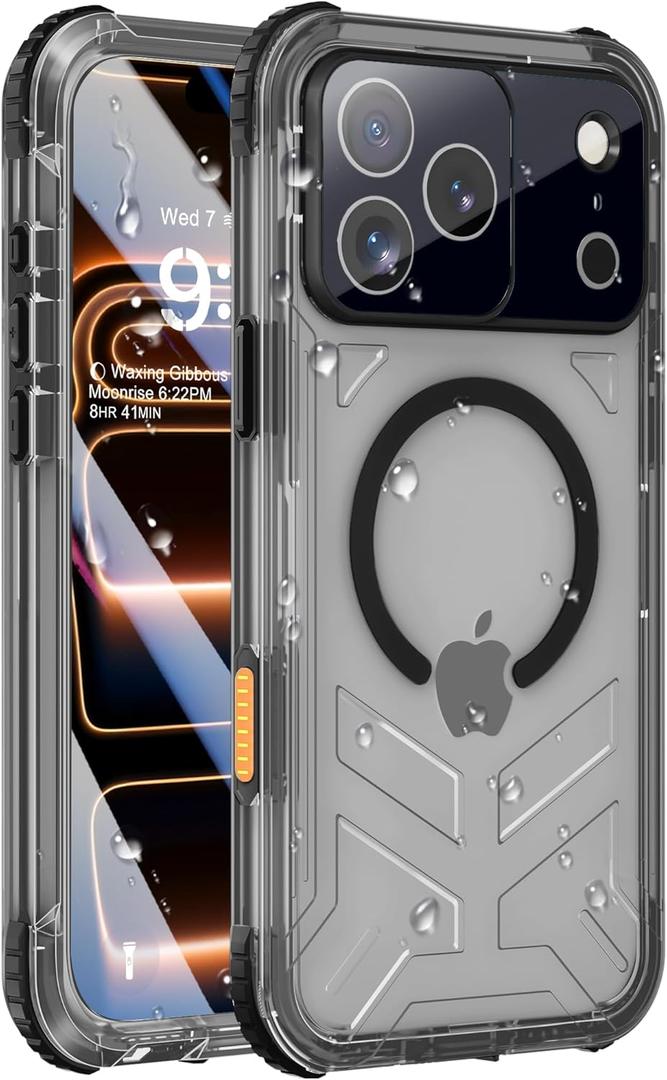 for iPhone 17 Pro Max Waterproof Case with Magsafe, Built-in [Camera & Screen Protector] [Lanyard], IP68 Water Proof Full Body Dustproof Heavy Duty Frosted Protective Phone Cover, 6.9" Black