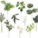 GAATEEK Artificial Greenery Stems Box Set，34 Pcs with 10 Kinds of Faux Greenery Branches Fake Leaves for Wedding DIY Bouquets Floral Arrangement Table Centerpieces(Tropical White Green), 3 Pack