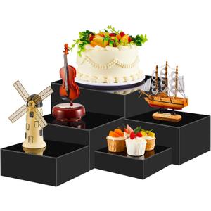 Sintuff Buffet Risers 5 Pcs Acrylic Food Display Cube for Buffet Table Dessert Cake Jewelry Figures Show Decor Acrylic Cube Boxes Nesting Risers with Hollow Bottoms(Black,6/7/8/9/10inch)