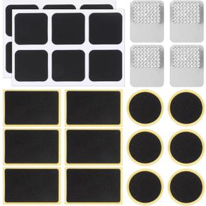 40 Pcs Bicycle Tire Repair Kit Glueless Bike Tube Patche Includes 36Pcs Self Adhesive Round Square Rectangle Patches and 4Pcs Metal Rasps with Box for Road Mountain Bikes Cycling