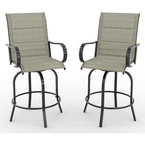Outdoor Swivel Bar Stools Set of 2, Bar Height Patio Chairs with High Back & Armrest, All-Weather Textilene Fabric 360° Swivel Tall Barstools for Patio, Deck, Backyard, Garden