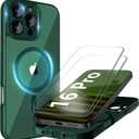 Cufelf Magnetic for iPhone 16 Pro Case(Compatible with Magsafe) Full Camera Protection,2+Full Coverage Screen Protector,Translucent Matte,Military Drop Protection Phone Case,6.3",Green