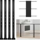 WHATWEARS 35.4" Cable Railing Post 6 Pack, Black Square Drilled Level Railing Kits Outdoor Indoor, Metal Post with Base & Screws for Indoor Outdoor Level Decks