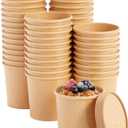 Juvale 50-Pack 12 oz To Go Soup Containers with Lids, Disposable Paper Bowls with Vented Lids, Cups for Ice Cream, Dessert, Frozen Yogurt, Oatmeal (Brown)
