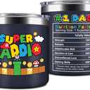 Gossby 14oz Super Daddio Travel Coffee Mug Tumbler - No. 1 Dad Nutrition Facts - Christmas, Fathers Day, Birthday Gift for Dad from Daughter Son Kid - Insulated Stainless Steel Cup with Handle