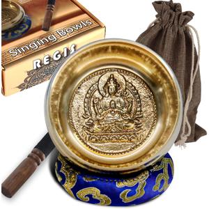 REGIS Tibetan Singing Bowl Set  Mindfulness, and Stress Relief zen decorBowl Handcrafted in Nepal for Healing and Mindfulness (gold, 4 inch)