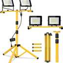 Work Lights with Stand, 21000 Lumen, 2 Adjustable Heads LED Work Lights, with Adjustable and Foldable Tripod Stand, Waterproof Lamp with Individual Switch with 6500 Kelvin Color Temperature (2-Heads)