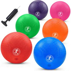 9 Inch Playground Ball Dodgeball Balls Kickball, Pack of 6, 4 Square Balls Dodge Balls for Kids, Kickballs Handball for Indoor Outdoor Games, Includes Pump