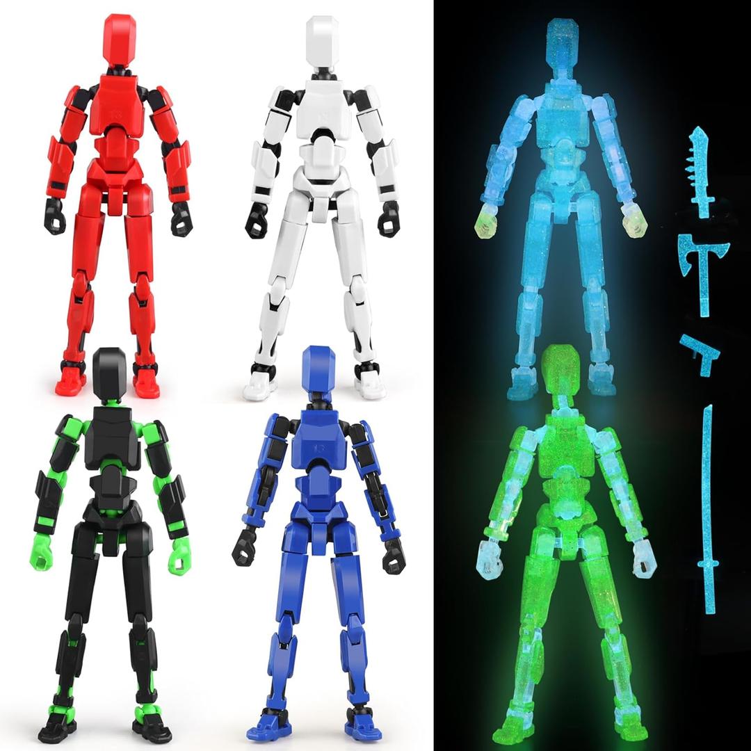 Luminous 13 Action Figure Set, 6PCS Robot Action Figure Titan 13 3D Printed Toys Articulated, for Modeling Enthusiasts Etc Birthday Gifts for Kids 3-8 Years Old, Grow in Dark Assembly Required