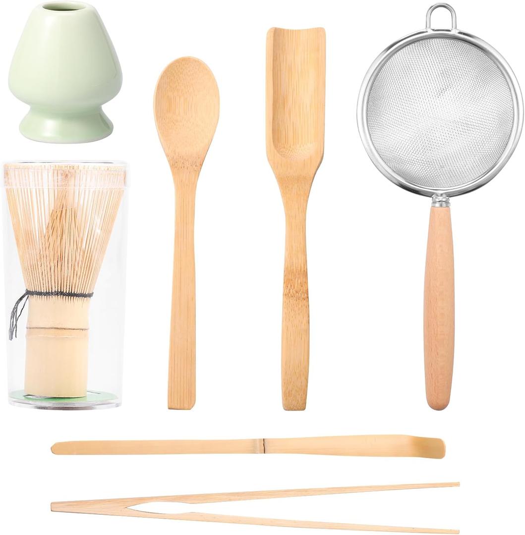 Matcha Whisk Set, Matcha Making Kit Whisk, Bamboo Whisk,Matcha Kit, Chasen Matcha Stirrer, Scoop, Powder Starter Sifter, Spoon Japanese Tea Tools Accessories for Gift