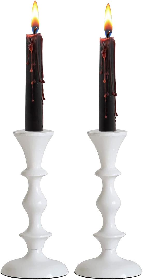 Rely+ White Metal Taper Candle Holders Set of 2  5.75" Decorative Candlestick Holders for Table Centerpiece, Home Dcor, Dining Table, Wedding & Party Decorations