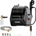 Giraffe Tools Grandfalls Pressure Washer, Electric Wall Mount Power Washer with Retractable Pressure Hoses, 2900PSI, 2.2GPM, 4 Nozzles, Foam Cannon for Cars/Patios, Dark Silver, 100 ft