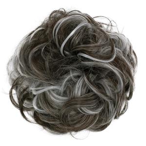 CAISHA Big Hairpiece Scrunchy Updo Bridal Hairstyle curly Messy Bun Dark Brown Gray Mix G34E