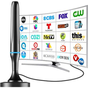 Digital TV Antenna for Smart Tv Indoor Antenna for Tv Without Cable with Strong Magnetic Base,360 Reception Digital HDTV Antenna for Local Channels-Supports 4K 1080p -10FT Long Cables(Blue-Magnetic)