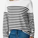 LilyCoco Womens Oversized Striped Shirt Color Block Crewneck Long Sleeve T Shirt White X-Large (XL)