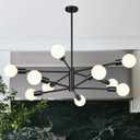 MQMQA Sputnik Chandeliers Dining Room Light Fixture (10-Light, 32-Inch), Modern Black Chandelier, Height Adjustable Mid Century Modern Chandeliers for Dining Room Kitchen Island (Bulbs Not Included)