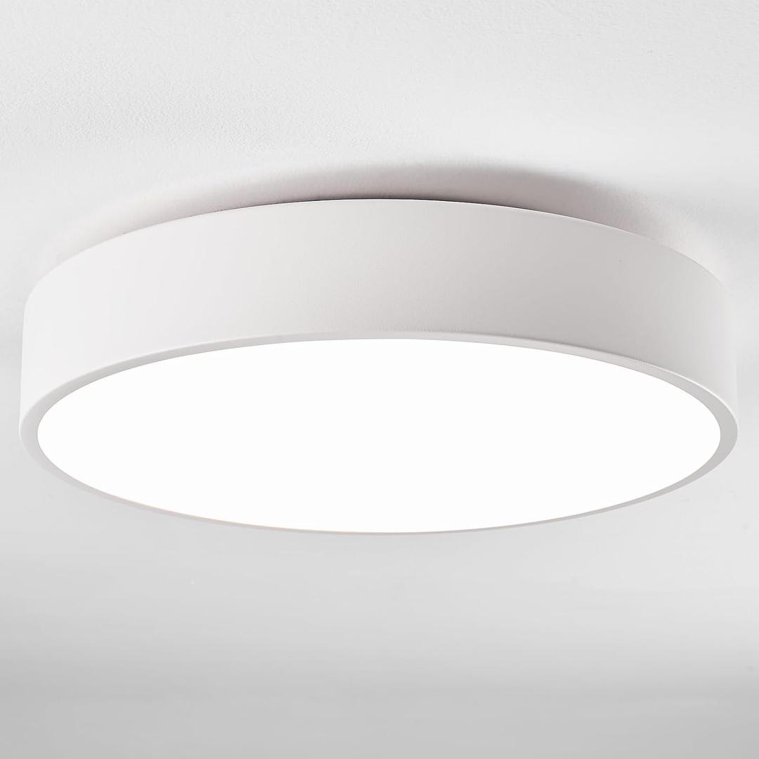 Modern White Flush Mount Ceiling Light, 3-Lights Round Ceiling Light, Minimalistic Ceiling Lamp Acrylic Shade Lighting Fixture for Bedroom Laundry Room Bathroom Hallway(15.8 Inch)