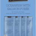 5 x Fussie Cat Ocean Fish and Salmon Puree, lickable cat Treats, 0.5oz Pouch Pack of 4, BBD: 03/08/26