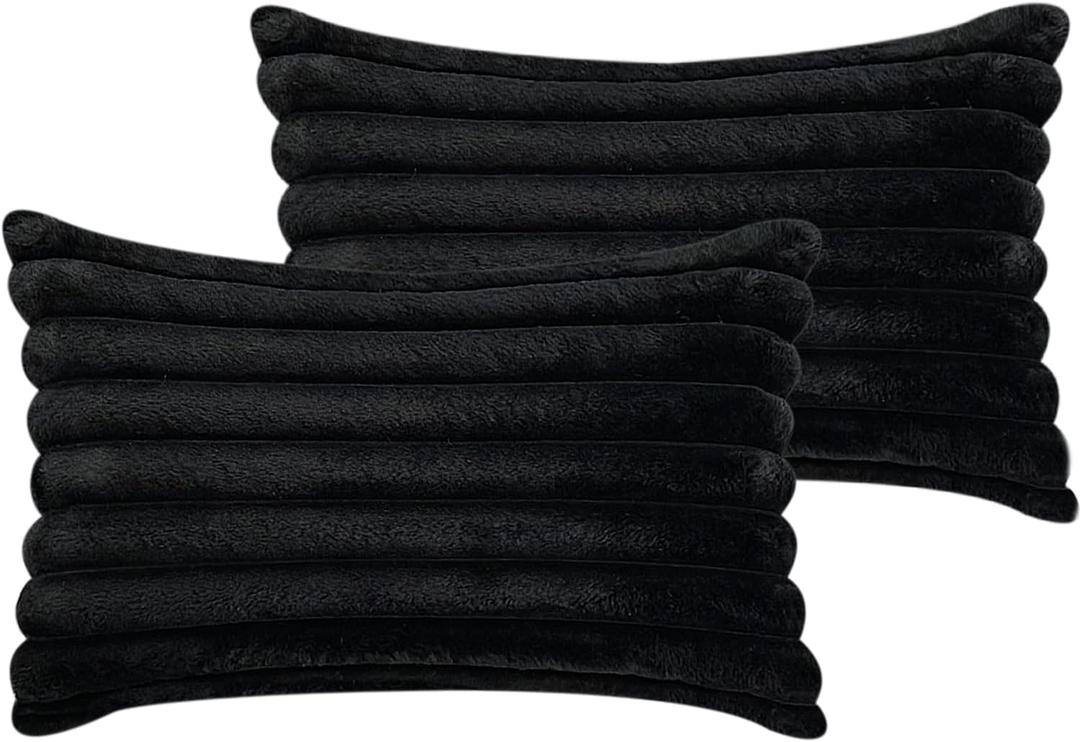 20" x 12" Black Throw Pillow Covers Pack of 2, Soft Fluffy Faux Fur Decorative Pillows for Couch, Bed Cover with Velvet Back for Living Room, Home Dcor for Sofa (50cm x 30cm, No Inserts Included)