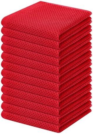 Homaxy 100% Cotton Waffle Weave Kitchen Dish Cloths, Ultra Soft Absorbent Quick Drying Dish Towels, 12 x 12 Inches, 10-Pack, Red