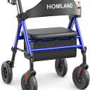 Walkers for Seniors with Seat, Foldable Rollator Walker, Reinforced Aluminum Frame, 8" Big Rubber Wheels for All Terrain, Height Adjustable Lightweight Rolling Walker