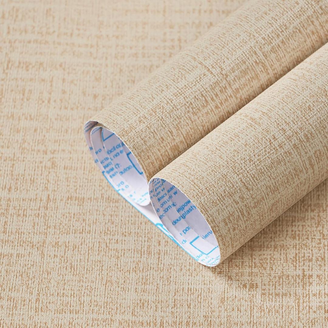2 x Guvana Grasscloth Peel and Stick Wallpaper Beige Textured Contact Paper Modern Removable Self Adhesive Wall Paper Thicken Fabric Faux Linen Wallpaper for Bathroom Living Room Cabinets 78.7inx15.7in