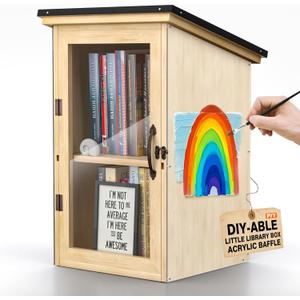 PYY Little Library Box Outdoor - Wooden Free Library Waterproof Roof Sided Acrylic Panels, 2 Layers, Outdoor Library Book Box For Community Book Sharing and Exchange, 15 * 11 * 21 Inch