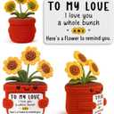 Crochet Sunflower with Love Quote, Handmade Cute Plant Gift for Girlfriend Boyfriend, Romantic Anniversary Present for Wife Husband, Valentine's Day Decoration, Couple Desk Decor