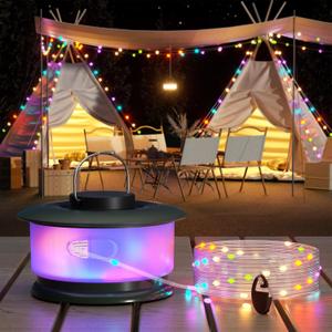 HOKONE Camping String Lights, 32.8FT 22 Lighting Modes Waterproof Rechargeable Quick Storage Portable Tent Lights Perfect for Spring Night Camping, Outdoor, Indoor, Party, Patio, Garden, Holiday Decor (1 Pack, RGB (Red, Green, Blue))